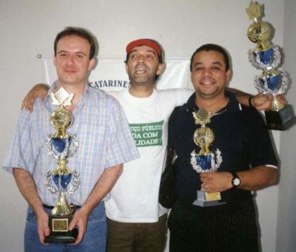Federação Catarinense de Xadrez - FCX - O campeão Catarinense Pablo Sell (Florianópolis), o Vice Jorge Godóis (Guaramirim) e o terceiro Haroldo Cunha (Joinville).