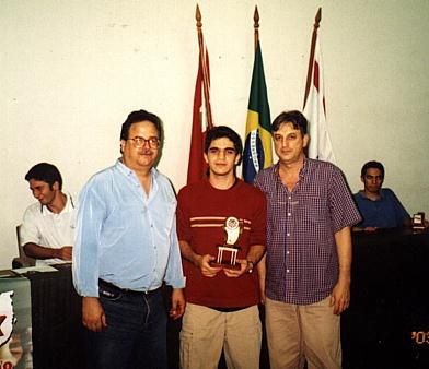 Federação Catarinense de Xadrez - FCX - Calleros, o Campeão Krikor e o Pres. da FCX Gilson Chrestani